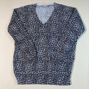 Michael Kors Sweater XL Black/Grey Animal Print V-Neck Soft Knit Casual Pullover